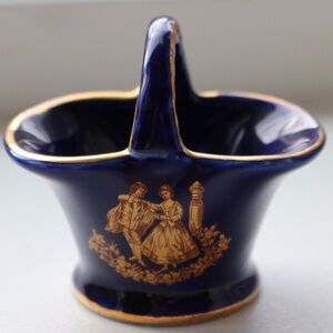 Courting Couple Cobalt Blue Basket Gold Trim Japan Home Decor